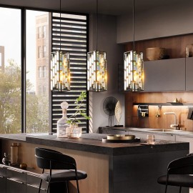 Matte Black Crystal Mini Pendant Lights Modern Hanging Light Fixtures for Kitchen Island Dining RoomShade color: Black, Lamp Power(W): 0-180 (No Bulb), Number of Lights: 3, Product Size: 10.5*10.5*30cm