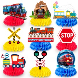 Train Honeycomb Centerpiece,9Pcs Train Party Decorations Honeycomb Centerpieces Kit- Train Party Honeycomb Centerpiece&Train Birthday Honeycomb Centerpieces for Chugga Chugga Two Two Party Decorations