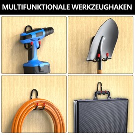 3-H Pack of 6 Wall Hooks Garage Heavy Duty Hooks Double Hooks Garage Storage Hooks with Bicycle Hooks Storage Strap for Ladder Bicycle Devices Garden Black