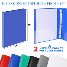 Fulmoon 48 Pack 3 Ring Plastic Binders 1 Inch Bulk with 2 Pockets, Flexible Binder Loose Leaf Hardcover, Fit 12" x 10" US Letter Size Paper, for School Office Home, 6 Colors(Classic)
