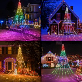 Flacchi Christmas Lights Outdoor with ‎Remote -16.7Ft Waterfall Tree Decoration Lights RGB Star String Lights for Tree Yard Exterior Wall Housetop Window Holiday Decor (RGB, 16.7FT)