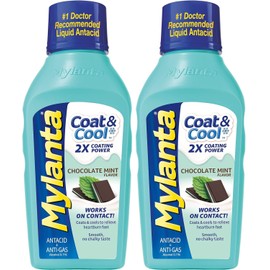 Mylanta Antacid and Gas Relief, Coat & Cool Formula, Chocolate Mint Flavor, 12 Fluid Ounces- Pack of 2