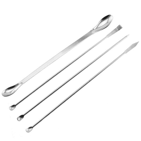 Maxmoral 1 Set Stainless Steel Micro Lab Sampling Scoop Spatulas Combination Reagent Spoon Laboratory Supplies (Pack of 4)
