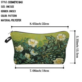 Livel lhood Floral Oil Painting Van Gogh Wild Roses Makeup Bag Cute Small Makeup Bag Travel Toiletry Zipper Pouch Floral Oil Painting Wild Roses Cosmetic Bag Gifts for Women Girls