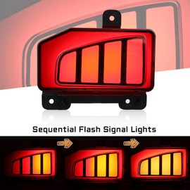 GEEGEETOP Red Full Lens LED Rear Reflector Bumper Fog Light Assembly Compatible With Jeep Gladiator 2020-2023 Functions as Tail Brake Turn Signal Light 3-In-1