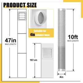 Powrocket Window Dryer Vent Kit with 10Ft Aluminum Foil Exhaust Hose,Dryer Vent Window Kit for 4inch Dryer Vent Hose,Adjustable Window Dryer Vent Seal Panels for Sliding Windows,Max Length 47inches