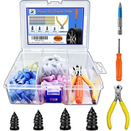 80Pcs Tire Repair Rubber Nails Kit with 4 Sizes, Vacuum Tire Repair Rubber Nail, Screw in Tire Repair Plugs, Tire Rubber Nails Tool, Quick Self-Service Tire Plugs Screw Type for Car, Motorcycle, Truck