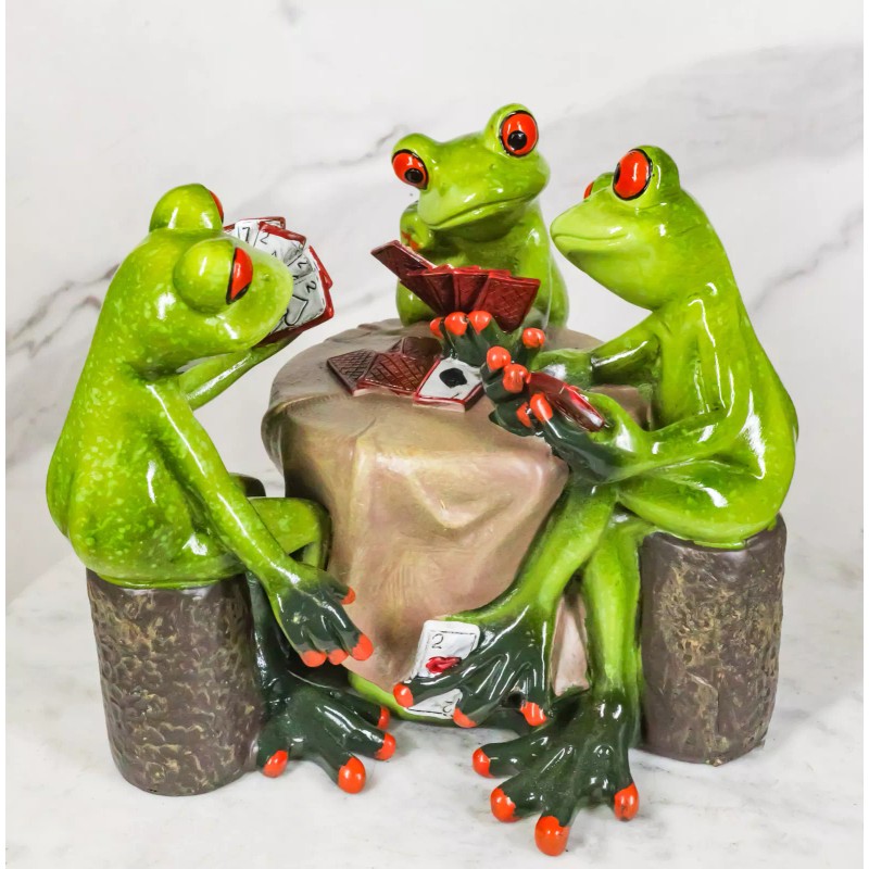 Cheaters' Royal Flush Trio Frogs Playing Poker Card At Gambling