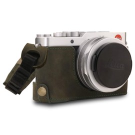 MegaGear MG1694 Ever Ready Genuine Leather Camera Half Case Compatible with Leica D-Lux 7 - Khaki Green