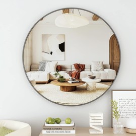 Black Bathroom Mirror 42'' Round Bathroom Mirror, Circle Wall Mirror for Bathroom Vanity, Entryway Living Room with Metal Frame for Home Decor