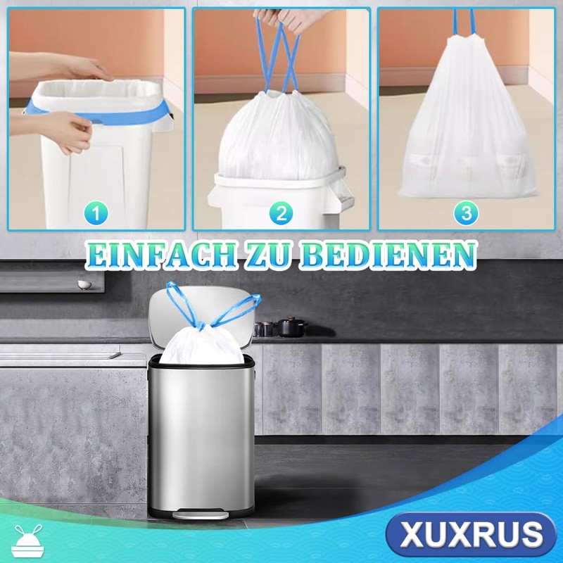 XUXRUS Bin Liners 30 L with Drawstring, White Bin Bags,