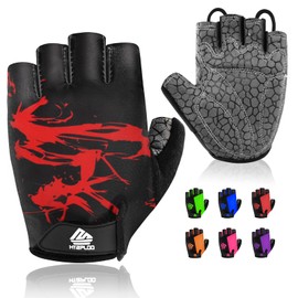 HTZPLOO Bike Gloves Cycling Gloves Biking Gloves for Men Women with Anti-Slip Shock-Absorbing Pad,Light Weight,Nice Fit,Half Finger Bicycle Gloves (Red,Medium)