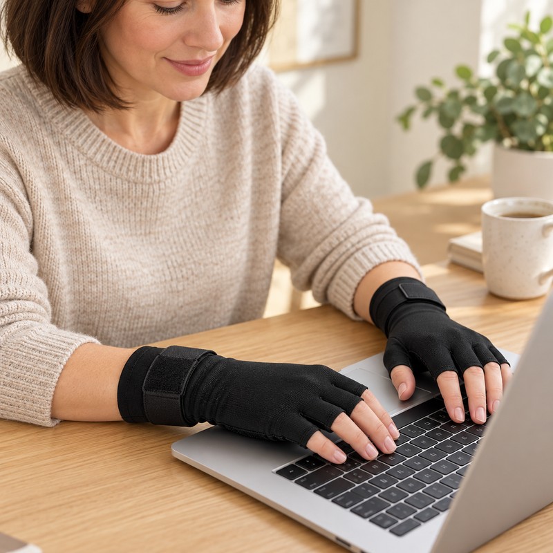 Fingerless Compression Gloves with Adjustable Wrist Strap – Hand Support