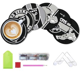 Aimeryup 6 Pcs Diamond Paintings Coasters Kits with Holder,DIY Football Diamond Art Coasters for Adults Kids, Diamond Dot Kits for Las Vegas Craft Gifts