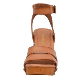 CUSHIONAIRE Women's Sandra Faux Wood Sandal +LiteSole Technology, Wide Widths Available, Honey 6
