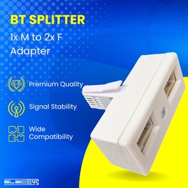 Electoys BT Socket Adapter Telephone Splitter 2 Way | Telephone Socket Phone Line Splitter | Double Phone Adaptor | Male to Female Converter | For FAX Modem Cable Adapter | White