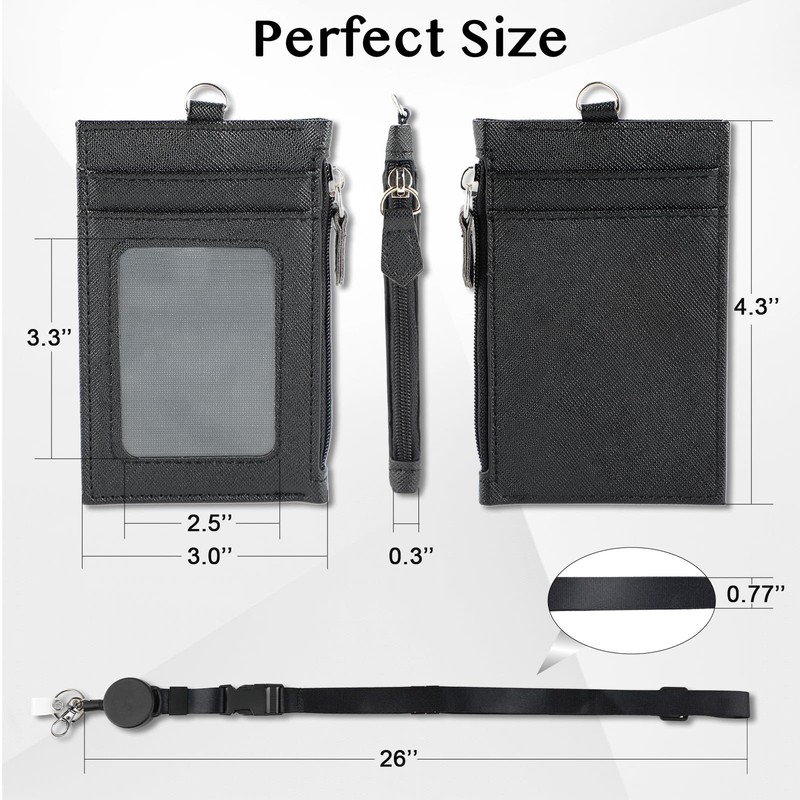 DELSWIN Badge Holder with Retractable Lanyard, PU Leather ID Badge