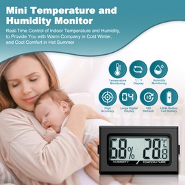 Digital Thermometer Indoor Hygrometer Mini Hygrometer Thermometer Indoor Reptiles Digital Hygrometer for Office, Kitchen, LCD Thermometer Incubator, Thermometer Greenhouse (2)