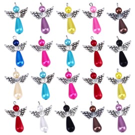 PRETYZOOM 20pcs Angel Charm Colorful Angel Wing Pendant Beads Jewelry Making DIY Crafting Accessories for Necklace Bracelet Earring Keychain (Mixed)