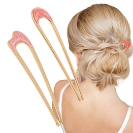 Brimekichio French Twist Hair Pin for Women U Shaped Hair Pins for Buns Updo Hair Accessories for Women - Pink