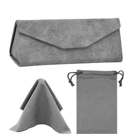 YOKONICO Foldable Eyeglass Case, PU Leather Glasses Case Portable Lightweight Sunglasses Storage Triangular Fold Case Eyewear Protector Box with Bag & 1pcs Cleaning Cloth for Men Women Youth Kids