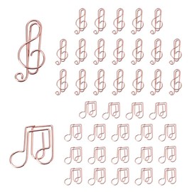 OWLFAVO Clef and Note Shape 40pcs Paper Clips with Clear Box, Rose Gold, Funny Cute Paperclips Bookmarks Planner Clips for Fun Office Supplies School Gifts Wedding Decoration