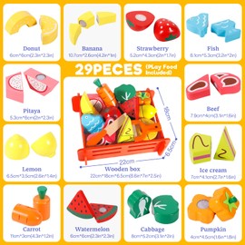 ENCOUN Children's Kitchen Accessories Wood, Play Kitchen Accessories, Kitchen Toy Wood with Velcro Connection, Montessori Toy from 1 2 3 Years, Wooden Toy Kitchen for Educational Toy Role Play Gift