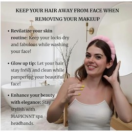 Makeup Headband Spa Headbands for Women Sponge & Terry Towel Cloth Fabric Cute Skincare Headband for Face Washing, Makeup Removal, Shower, Facial Mask (Pink)