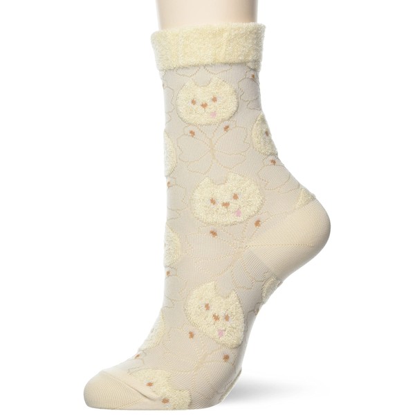 Atsugi ANNA SUI Women's Socks with Cat Pattern, light veiges