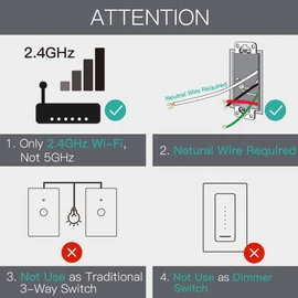 MoesGo WiFi Wall Push Button Smart Light Switch,Multi-Control, 2.4GHz WiFi Light Switches, Neutral Wire Required,Remote Control Smart Life/Tuya, Work with Alexa,Google Home White 4 Gang