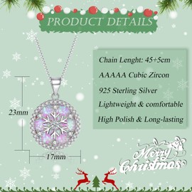Cangall Silver Christmas Necklace for Women, 925 Sterling Silver Snowflake Necklace, Silver Snowflake Xmas Necklace, 45+5cm Silver Chain with Snowflake Pendant, Winter Snowflake Xmas Gift for Girls