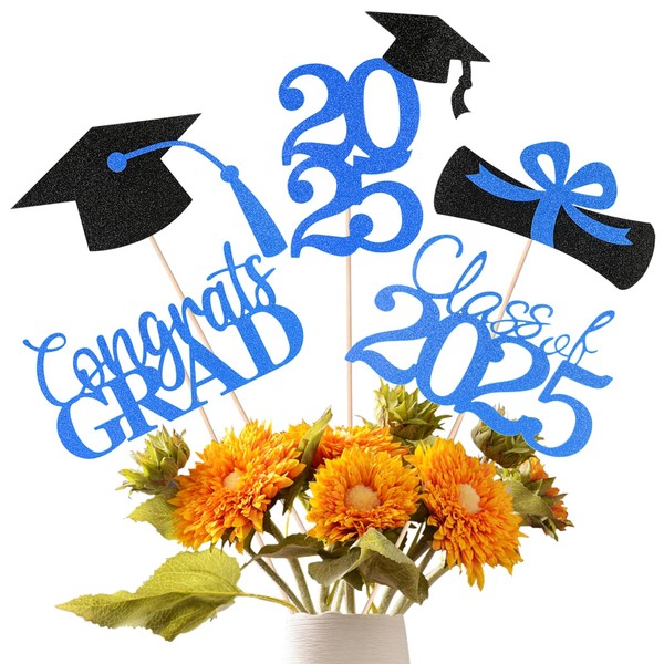 Cyunda Graduation Decorations 2025, 20 PCS Sparkling Black and Blue