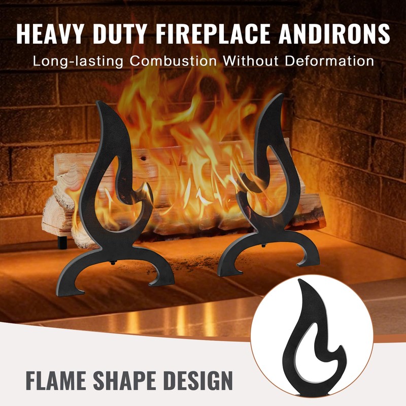 Zettfuly Cast Iron Fireplace Andirons, Decorative Andirons for Wood Burning