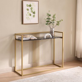 Kings Brand Furniture - Modern Sofa Console Table with Black Faux Marble Storage Shelf & Gold Metal Frame for Hallway, Bedroom, Living Room, Foyer