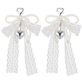 White Bow Keychain Aesthetic Heart Bag Charm Cute Pink Bowknot Purse Charms Phone Car Keychains Accessories for Women Handbags Backpack GJ0179-1 White