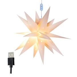 Moravian Star Tree Topper 12 Inches Lighted Star Pendant Light, PVC Paper Lantern 8 Blink Modes 18 Points White 3D Star Waterproof USB Operated Christmas Star Decoration（Warm White）