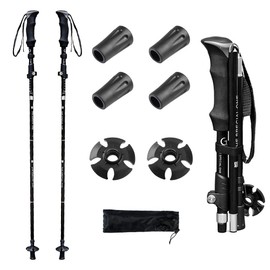 Glvaner Trekking Pole, Mountain Climbing Supplies, Set of 2, Foldable, Lightweight, Aluminum, 5 Tiers Extendable, Pack of 2, Mountain Climbing Stock, Strong Load Capacity, Walking Pole, Compact