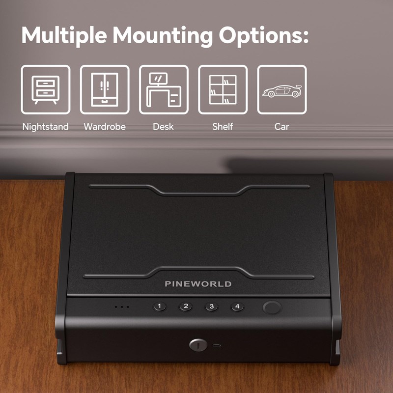 PINEWORLD Gun Safe, Biometric Gun Safe For Handgun, Pistol Safe
