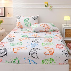 WINLIFE 3-Piece Kids/Boys Gamer Sheet Set, Soft Microfiber Splash Multi-Color Video Games Gamepad Sheets for Twin Bed, Wrinkle Resistant Easy Wash Kids Twin Sheet Set
