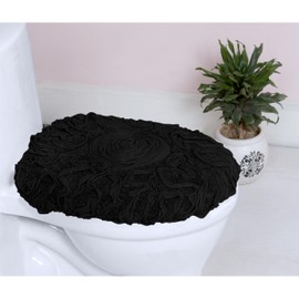 Home Weavers Modesto Collection 100% Cotton Tufted Toilet Lid Cover, Extra Soft and Absorbent Toilet Lid Cover, Machine Washable, Bathroom Toilet Lid Cover, 18"x18" Toilet Lid Cover, Black