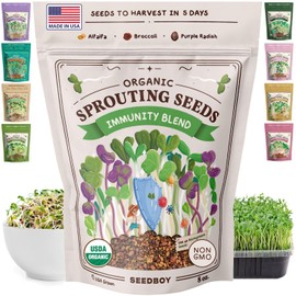 Seedboy Organic Non-GMO Sprouting Seeds, Immune System Booster - USA Grown Microgreens Mix with Broccoli, Purple Radish, Alfalfa - 8 oz Bag Makes 8 Quarts / 24 Servings (Immune System Booster Blend)