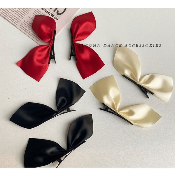 Side Hair Clips Bow Satin Ribbon Hair Clips for Women Girls Hair Accessories Red Black Bowknot Hairpin Hair Bow Side Clips for Women Girls 3 Pairs