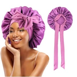 1PC Silk Sleep Bonnets for Women, Adjustable Satin Night Sleeping Cap Soft Elastic Band Silk Bonnets for Sleeping, Hair Bonnet with Tie Band Black (UK, Alpha, One Size, Standard, Deep Pink)