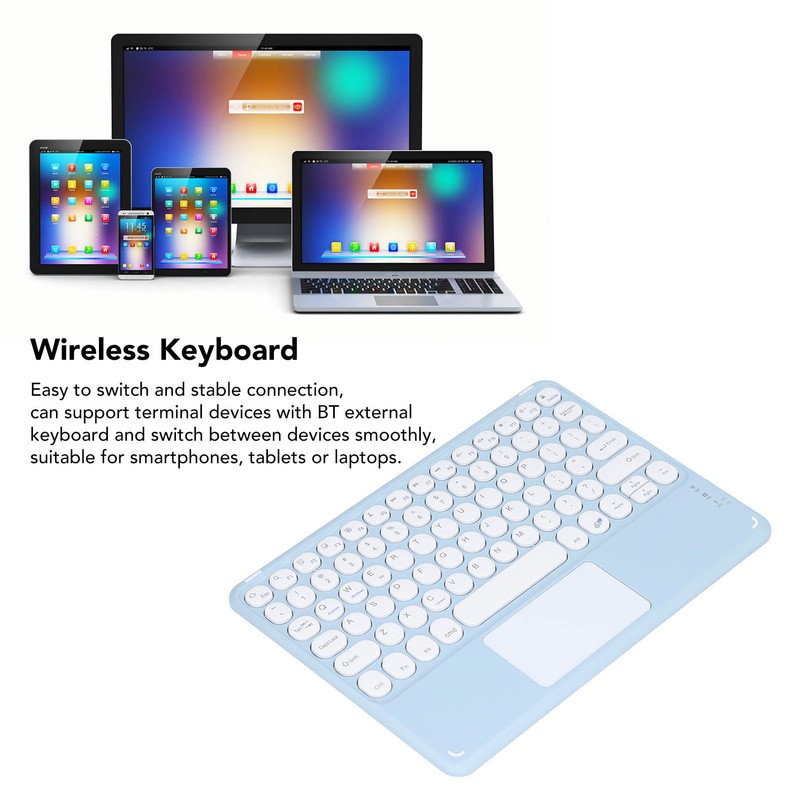 Touch Wireless Keyboard Round Keycaps Ergonomic Design Ultra Thin Smart