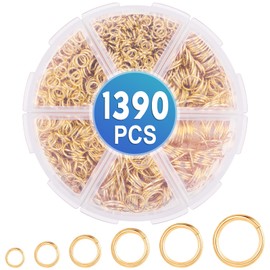 1390Pcs Jump Rings Kit, 6 Sizes Open Jump Rings Connector Gold Metal jewellery jump rings for Jewelry Making Bracelet Earring Necklace Charms Repair (4mm 5mm 6mm 7mm 8mm 10mm)
