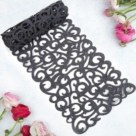 Grey Felt Wedding Table Runner 102 x 29 cm, Washable Tablecloth Mats with Vintage Hollow Floral Design, Heat-Resistant Rectangle Placemats for Party, Coffee Cup, Dining, Kitchen, Room, Home Decoration