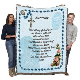 Hail Mary Prayer with Rosary Beads - Cotton Woven Blanket Throw - Made in The USA (72x54)