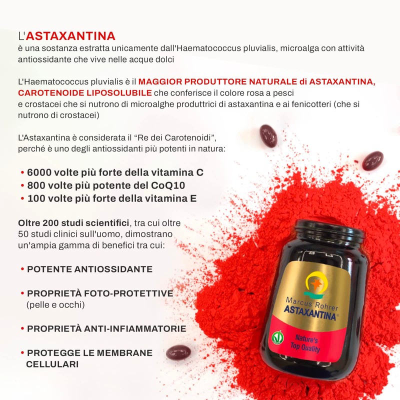 Marcus Rohrer Astaxantina, Integratore Alimentare Antiossidante, Protezione da Sole, Raggi