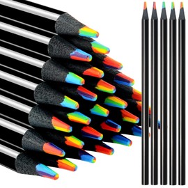 nsxsu 24 Pcs 7 in 1 Black Wooden Rainbow Pencils Bulk, Multicolored Pencils Assorted Colors Art Supplies for Adults Drawing Coloring Sketching, Party Favor Bags Classroom Gifts, Pre-sharpened