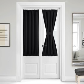 NICETOWN Classroom Lockdown Shade for Privacy, Short Curtains for Front Back Door Blackout Thermal Insulated Door Window Covering for Living Room Kitchen, 1 Panel,36W by 50L Inches, Black